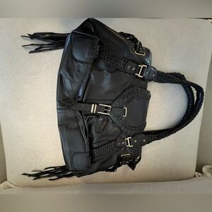 Cole Haan Black Leather Shoulder Bag with Braided Straps